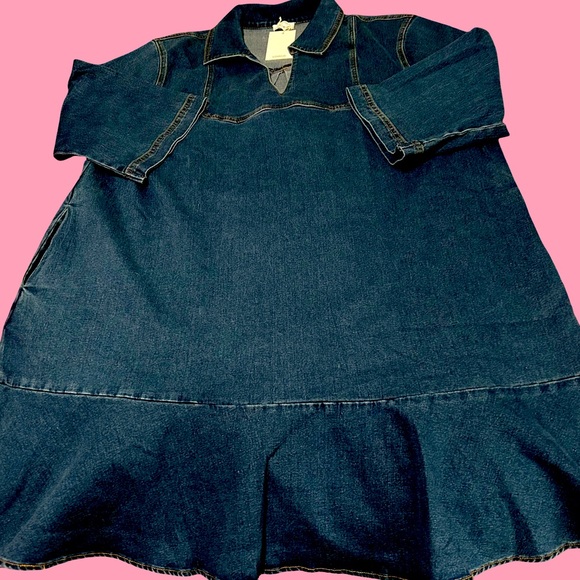 Lovelo Dresses & Skirts - NWT. PRETTY SEASONAL DRESS W/ A HALF SLEEVE, V NECK,RUFFLE BOTTOM,STRETCHY DENIM